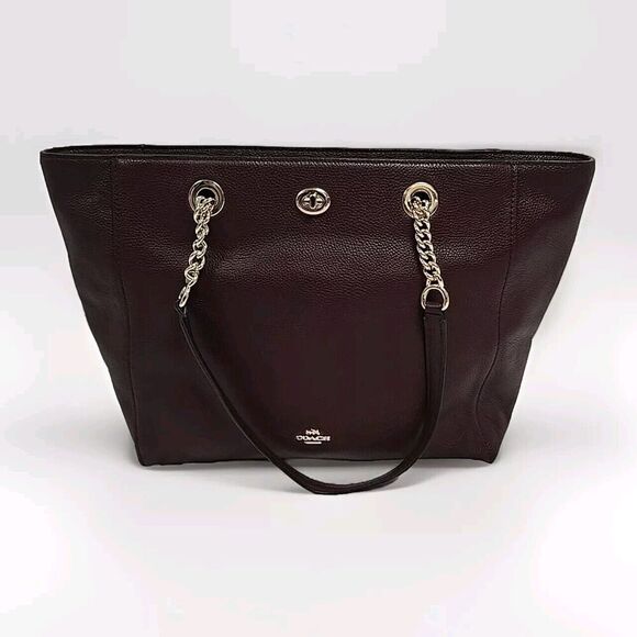 Coach Handbags - Coach Turnlock Chain Tote Pebble Leather Shoulder Bag Oxblood Purse